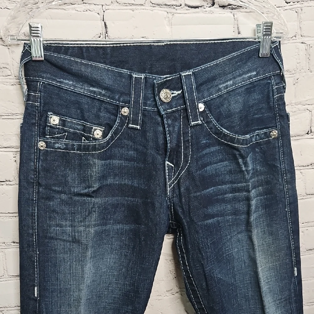 True Religion Men Jeans Dark Blue Distressed Size 28